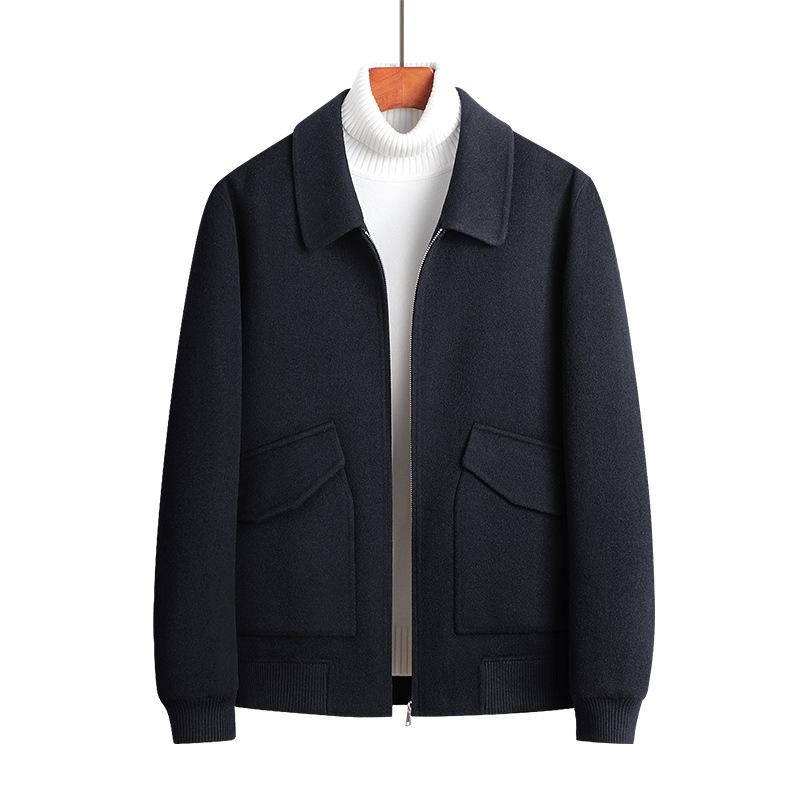 

Шерстяная куртка осень и зима, новая мужская двусторонняя шерстяная деловая повседневная шерстяная куртка с застежкой-молнией на лацканах 170 темно-синий