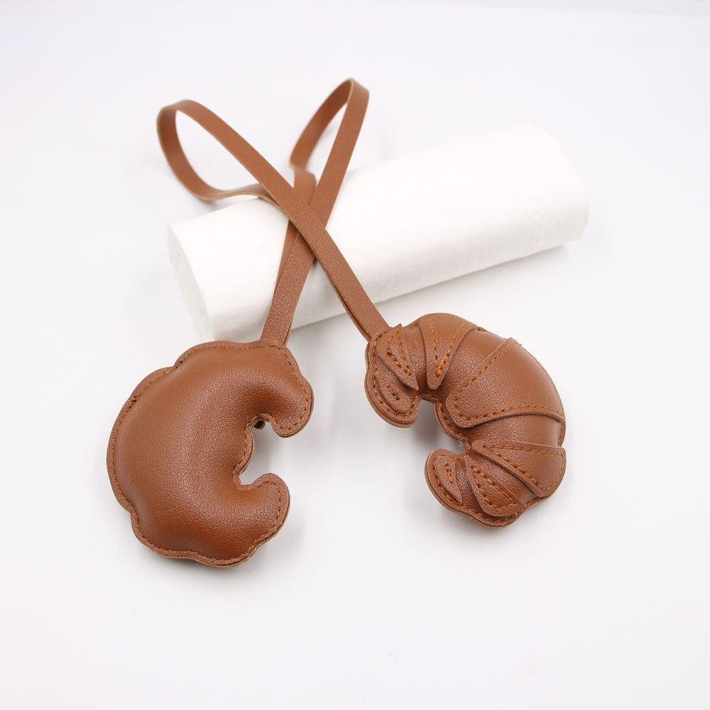 PU Leather PU Leather Hanger Car Keyring Bag Pendant Cute Croissant Keychain  Men