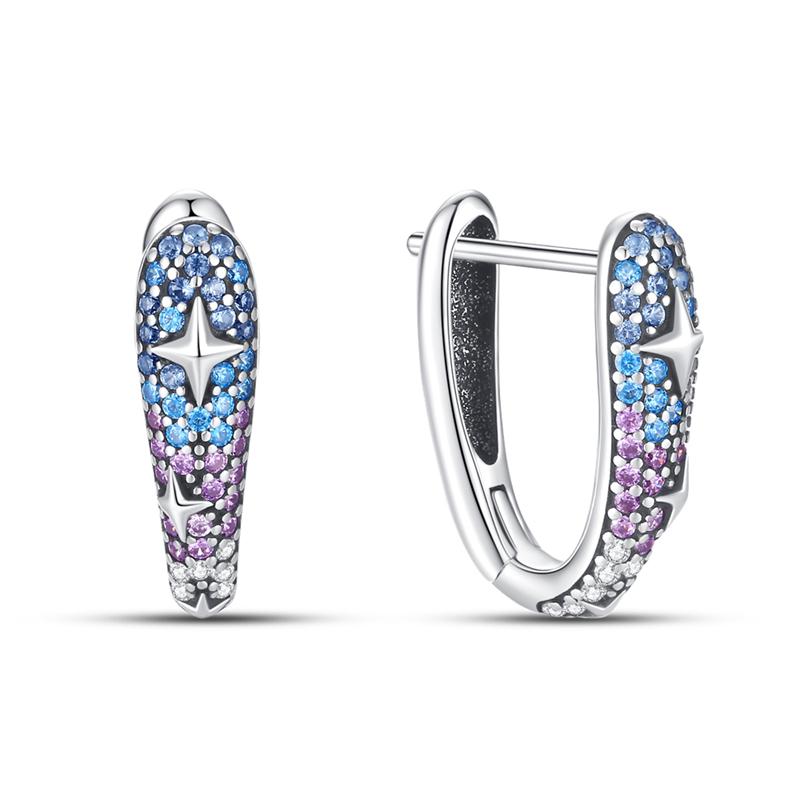 Earrings Luminous Colored Ear Loop 925 Silver Hoop Earrings Jewelry Women Purple Zircon Designer Anniversary Gift
