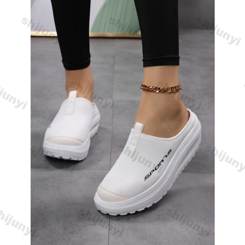 Women Platform Shoes 2025 New Summer Mesh Breathable Half Slippers Women Height Increase Lightweight Comfortable Casual Shoes