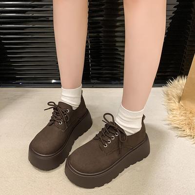 Muffin-Sohle Einzelne Schuhe Damen Neu Mattleder Kleine Leute Erhöhen die Höhe und Zeigen Schlankheit Kleine Lederschuhe