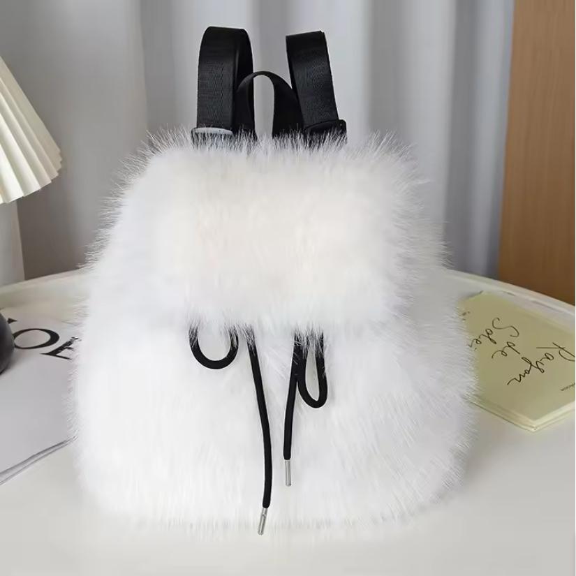 New Faux Fox Fur Backpack 2025 Womens Drawstring Flap with Magnetic Closure Large Capacity School Bookbag Casual Use