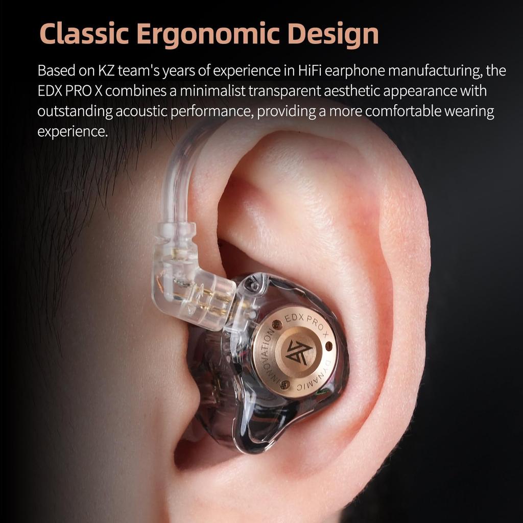 KZ EDX Pro X Monitor HiFi Stereo Dynamischer Treiber Kabelgebundene Kopfhörer mit Abnehmbarem Tiefem Rauschen für und Audiophile In-Ear-Kopfhörer, IEM, Kabel, Bass,