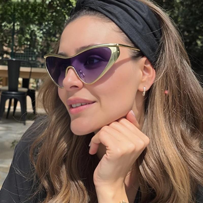 Y2K Punk Cat Eye Sunglasses Women  Luxury Brand Steampunk One-Piece Sun Glasses for Lady Vintage Shield Eyewear UV400 Shades