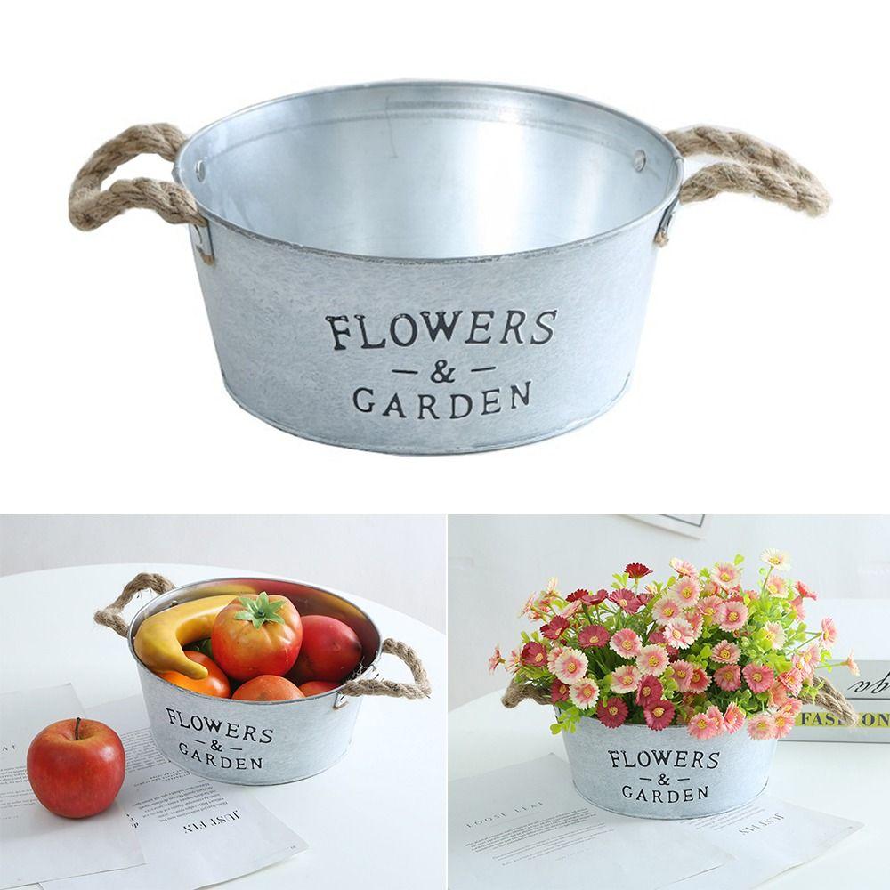 Iron Flower Container Home Decoration Flower Pot Vintage Rustic Flowerpot