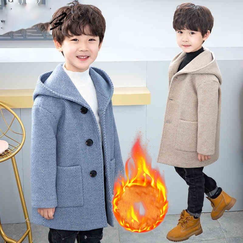 Winter Woolen Jacket For Boy  Korean Version Fashion Thickening Handsome Mid-Length Keep Warm Casual Children's Clothing