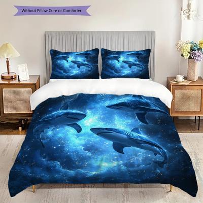 Shark Pattern Bedding Quilt Set Quilt Cover Pillowcase Home Decoration Birthday Gift (1 * Duvet Cover + 2 * Pillowcase, Without Core)