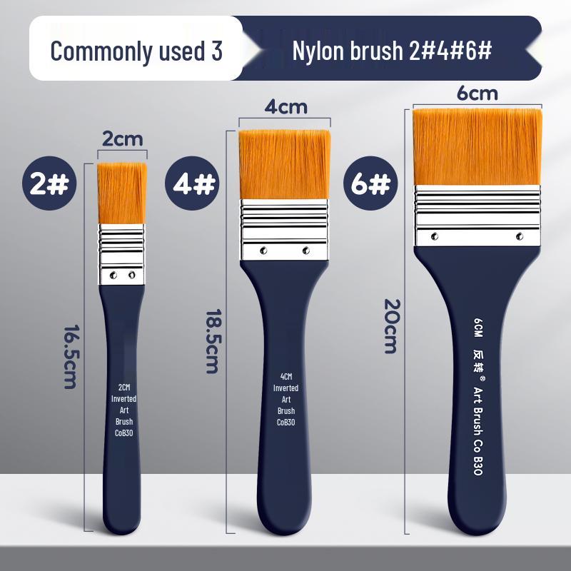 Flat Nylon Paintbrush for Oil, Acrylic, Gouache, Watercolor - Beginner Painting Tool