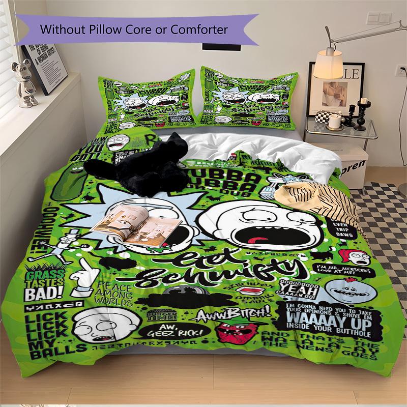 Rick Morty Sticker Art Print 3Pcs Bedding Setduvet Cover With 2 Bedropillowcase Home Birthday Gift