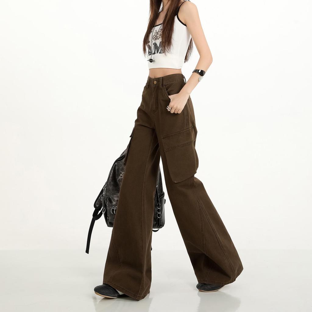 Women's Trendy Cotton Micro-Flare Casual Jeans with Patch Pockets and Deconstructed Design