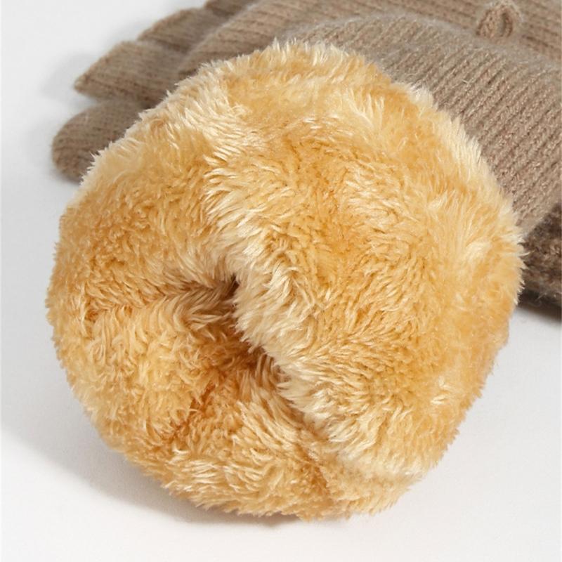 Women Half Finger Winter Gloves Thickened  Insulated Windproof Knit Design With Double Fleece Lining For Cold Weather