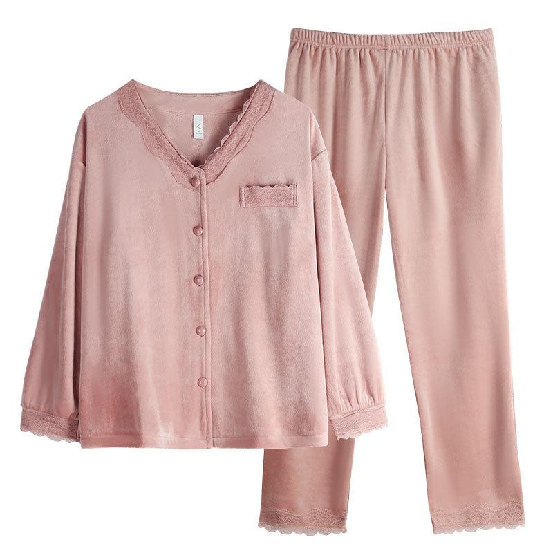 Pajamas Women'S Spring And Autumn Thickened Warm Long-Sleeved Island Fleece Set Autumn And Winter Coral Fleece Loungewear