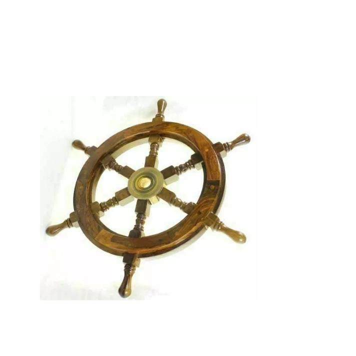 Volante de navio de 18'', volante de madeira, capitão do barco, Gaston Turcotte, decoração esculpida