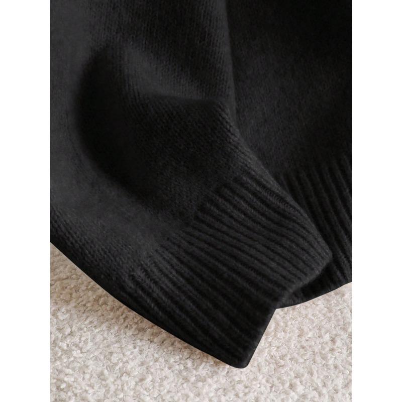 Women Loose V Neck Bow Thick Knitted Casual Sweater Outerwear