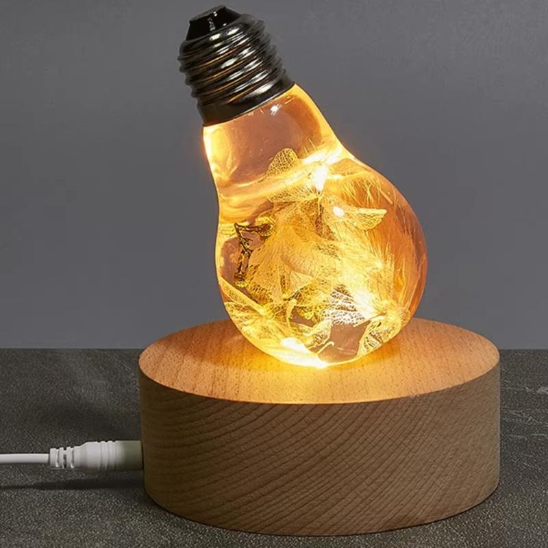 Xiaomi 5/6/8/10CM LED Desktop Decorative Wooden Round Lamp Holder DIY Birthday Gift Night Light Crystal Lamp Luminous Base USB Power