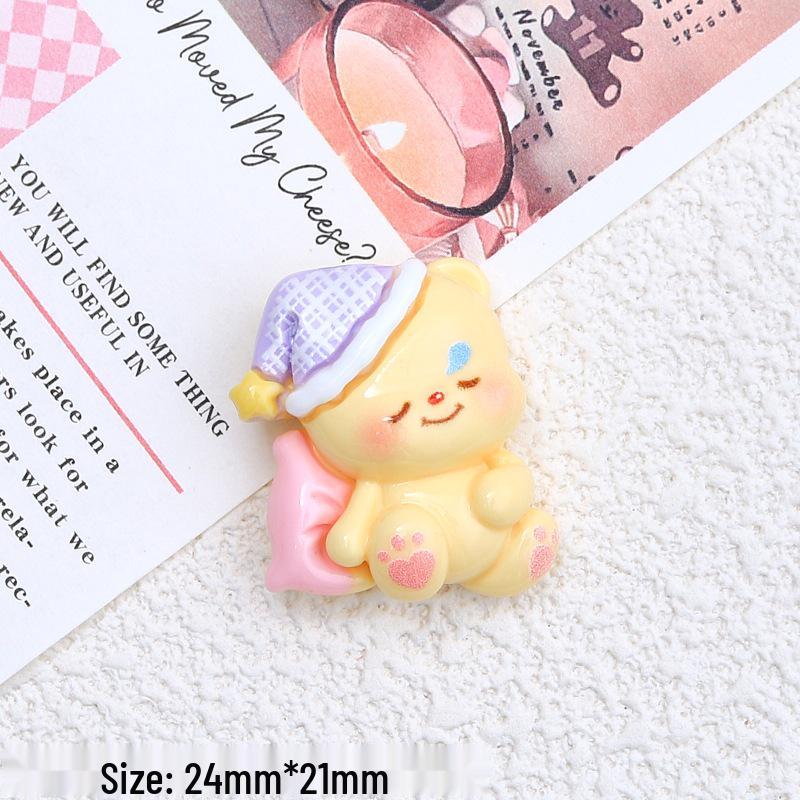 Sleepy Bear Cartoon Charms & Hair Clips - DIY Resin Shoe Decorations