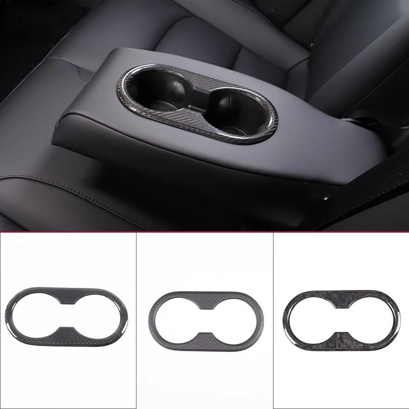 For Tesla Model 3 For Tesla Model Y 17-24 Real Carbon Fiber Car Rear Armrest Water Cup Holder Cover Trim Sticker Car Accessories