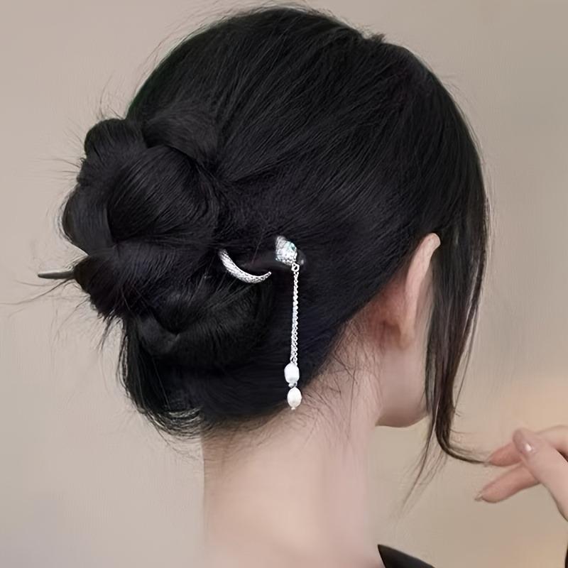 Neuer Chinesischer Antiker Stil Geist Schlange Umwickelt Holz Weiblicher Schritt Schwingende Quaste Haarnadel Qipao Hanfu Vielseitiges Gewebtes Haarteil