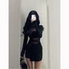 Elegant Sheer Mesh Bodycon Dress Women 2025 Long Sleeve Round Neck Short Skirt Sexy Chic Office To Night Out