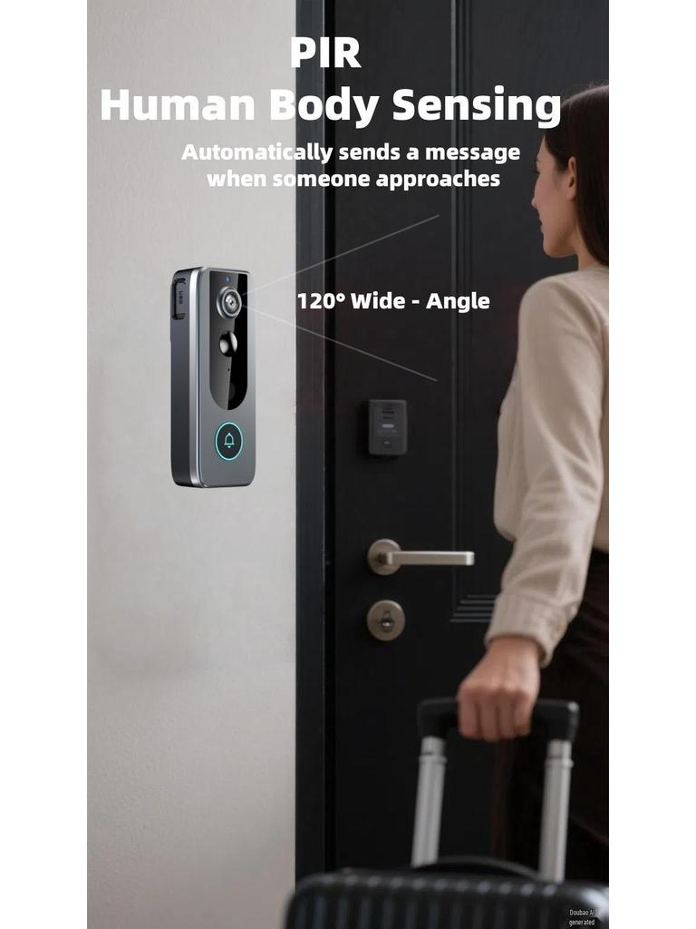 Wireless Video Doorbell with Two-Way Intercom, Wide-Angle HD Night Vision, and Smart Graffiti Monitoring