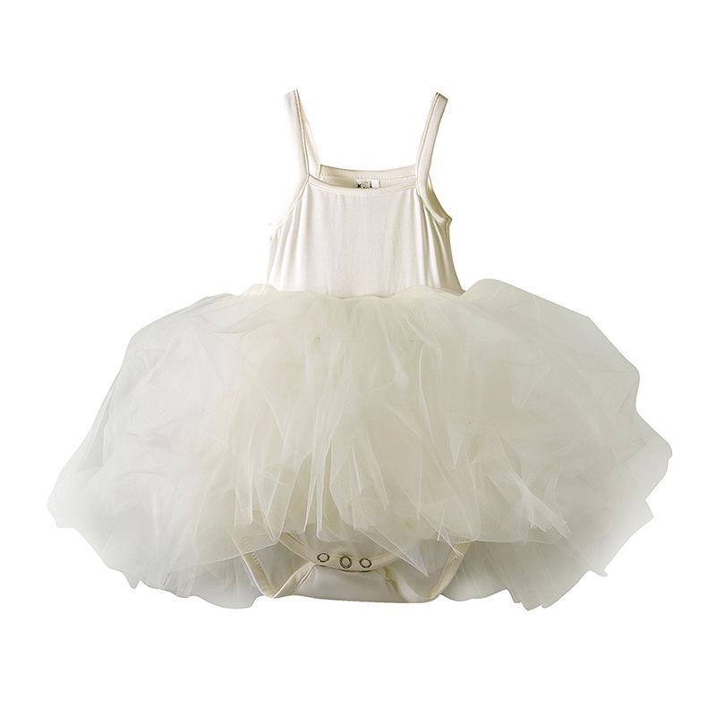 Korean Style Princess Birthday Romper: Solid Color Puffy Skirt with Mesh Straps for Baby Girls and Infants.