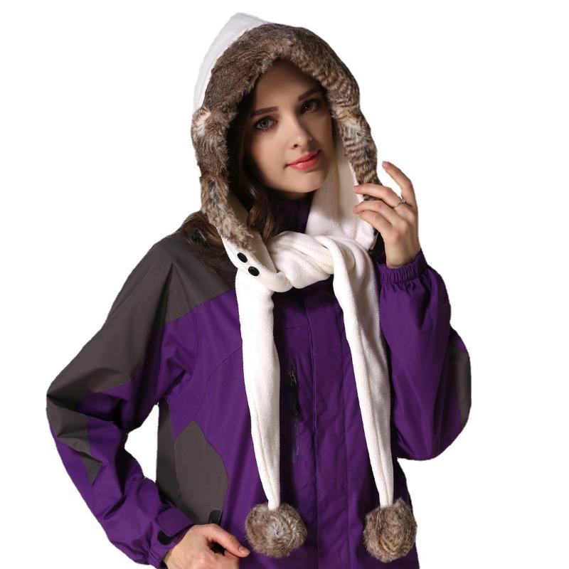 Parent-child Double Ball Cap Thickened Fleece Warm Hat Scarf Integrated Large Fur Collar Winter Hat Outdoor Little Red Riding Hood