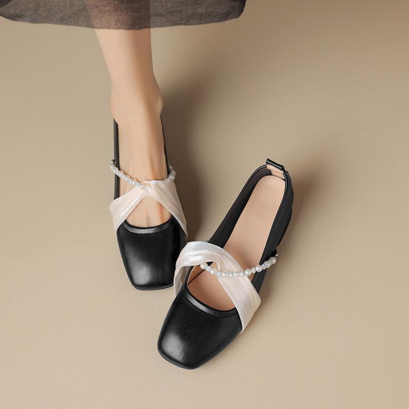 

New women s four-season single shoes rubber soft sole square head one pedal square heel low heel large size women s shoes casual single shoes 39 чёрный