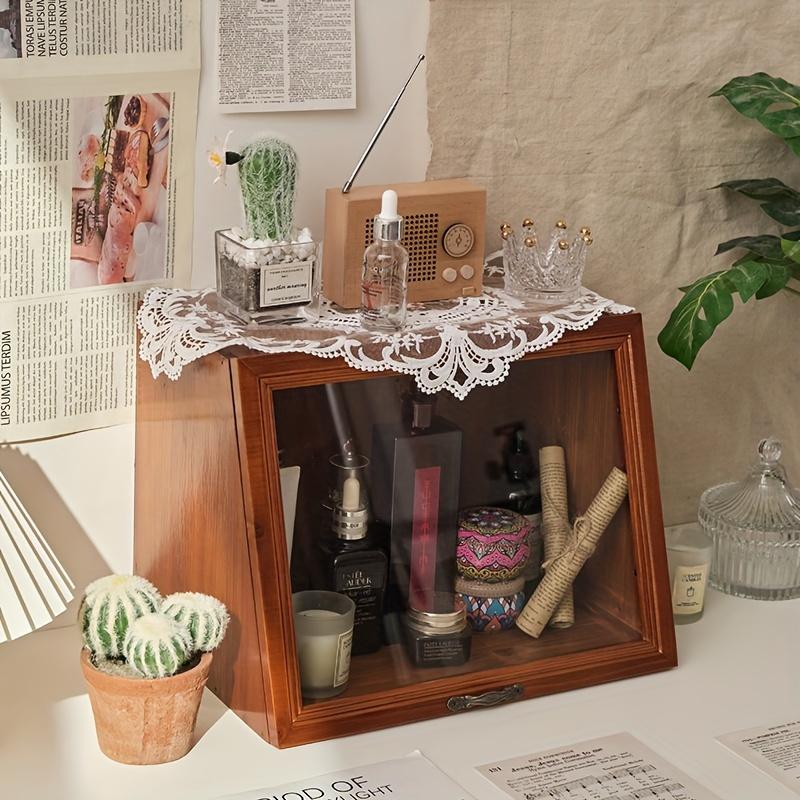 Wooden Vintage Desktop Storage Box with Flip Lid Retro Sundries Cosmetic Organizer Dust-proof Storage Box Home Table Decoration