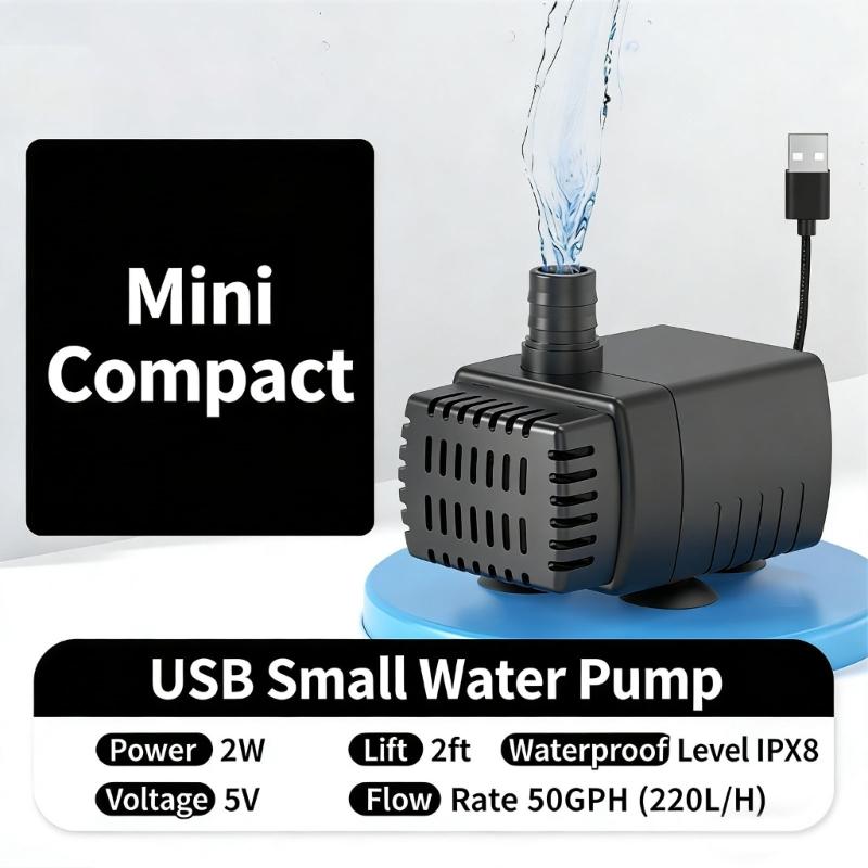 Quiet 5V USB Small Submersible Water Pump for Aquariums with Efficient Bottom Suction to Remove Sediment Ensuring Quiet Operations