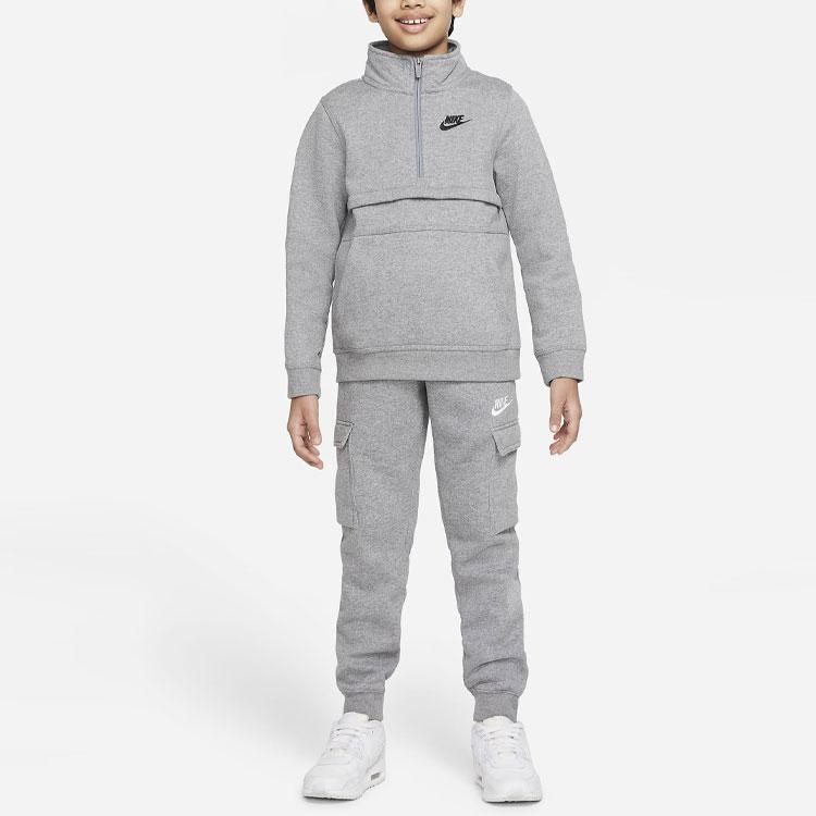 Nike Sportswear Club Logo Embroidered Cuffed Loose Knit Joggers Kids bottoms Smoke-Gray CQ4298-091