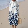 Women's Fashionable Casual Long-Sleeved Round Neck Floral Print Zipper Dress