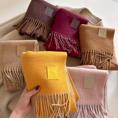 Winter Wool Scarf Women Luxury Autumn Winter Cashmere Scarf Thickened Warm Shawl Classic Tassels Fluffy Scarf Solid Soft Shawl