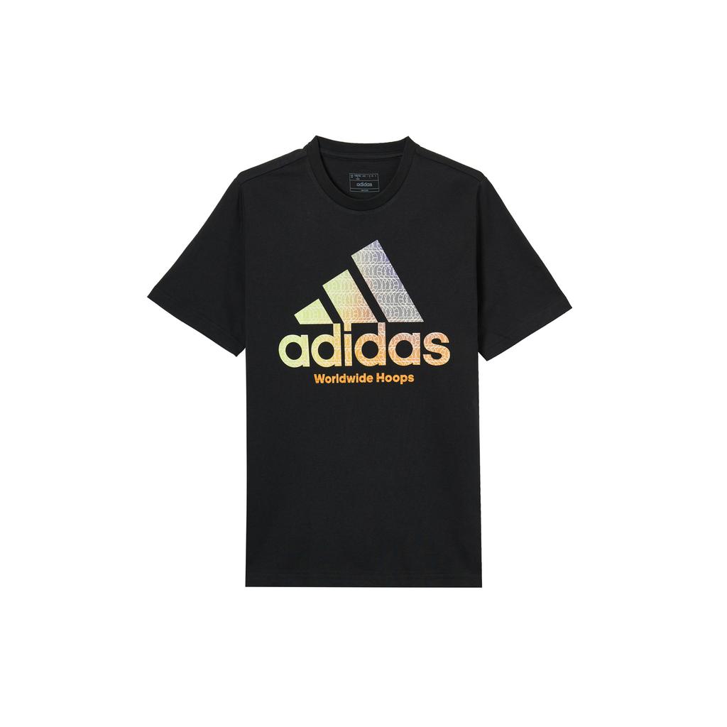 adidas Logo Print Round Neck Basketball Short Sleeve T-Shirt Men Tops Black HC6902