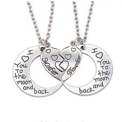 Halskette mit Anhänger „Ich liebe dich bis zum Mond und zurück“ für Mutter und Tochter, Herz, 2 Stück