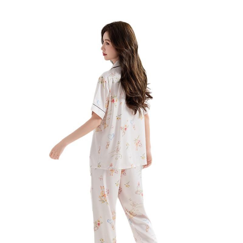 Pajamas women's ice silk summer thin short sleeves high-end Mother's Day mother silk gifts can be worn outside loungewear set