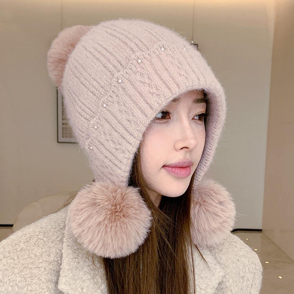 

Теплая вязаная шапка Kawaii Ear Protection Cap Fashion Earuffs Cap для женщин розовый
