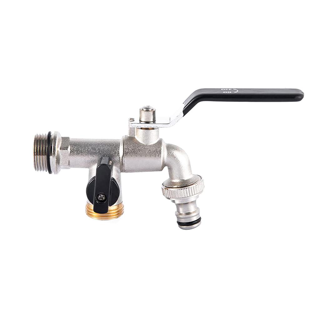 Practical 3/4Inch Double Brass Tap Rustproof Frostproof Includes 2 Hose Connectors for Garden and Outdoor Daily Use