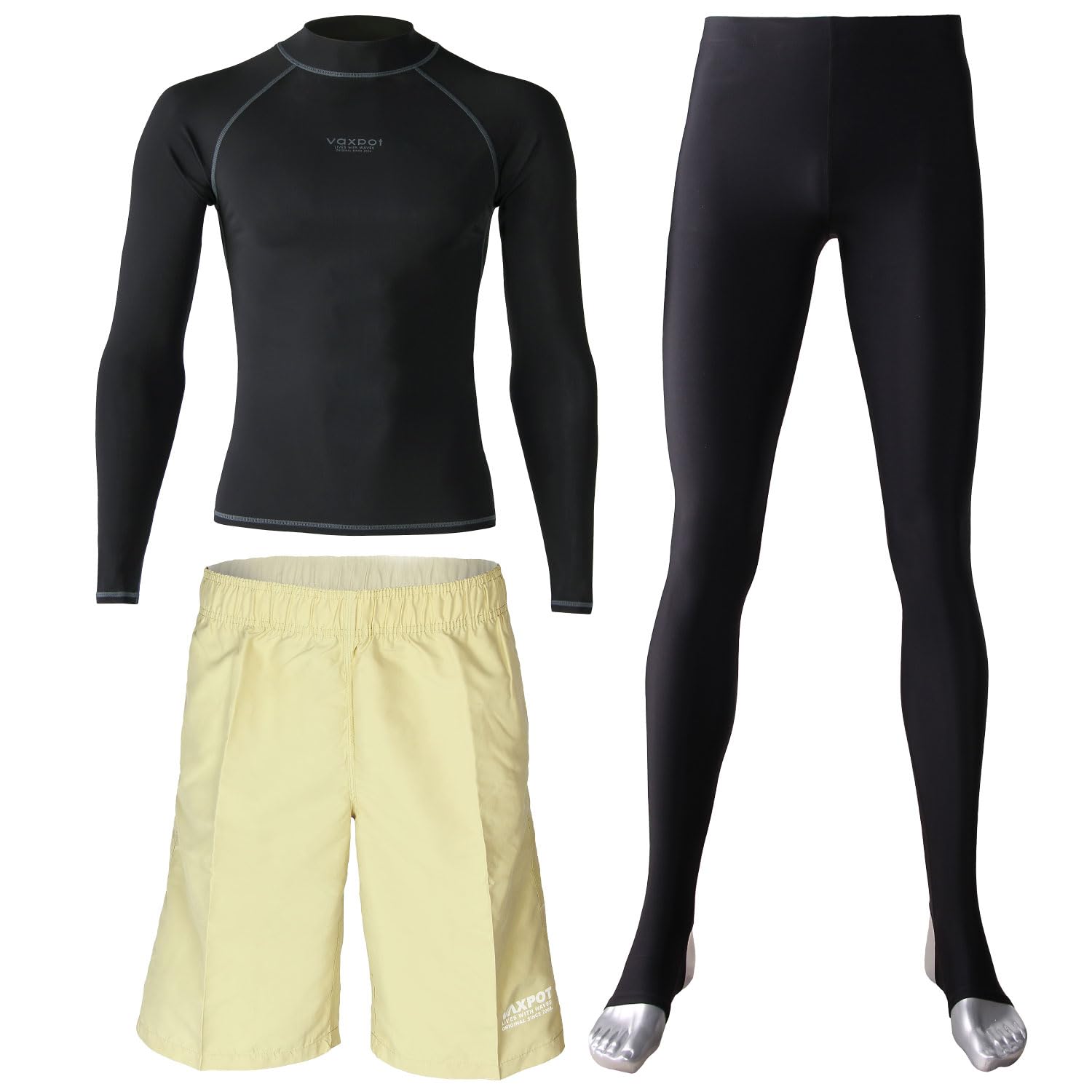 

VAXPOT Rashguard Surf Pants Coordinated Set for Men UV E01 L & 3-Piece [UPF50+ Protection] VA-4654 (Men s L)