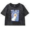 Graffiti-Art Confused Duck Printed Female Washed T Shirt Summer Tshirt Retro Hip Hop Clothes Fashion Short Sleeve