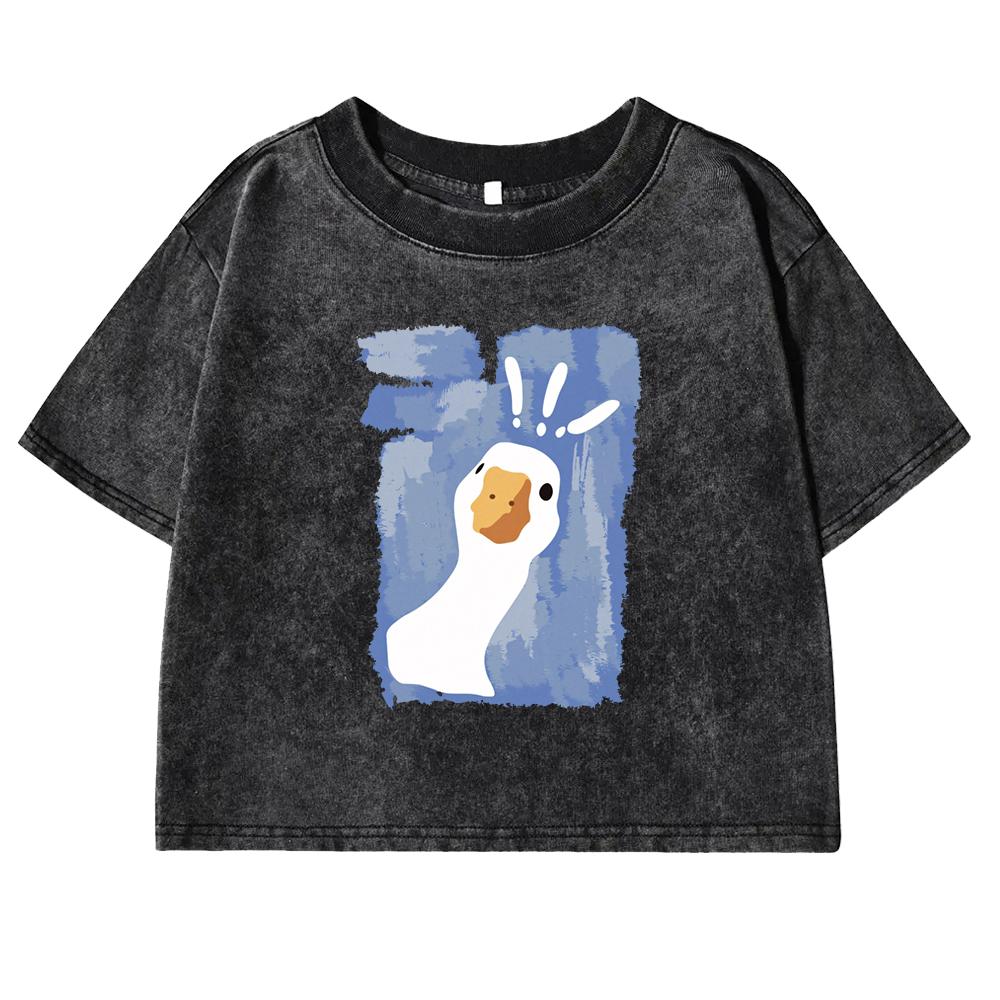 Graffiti-Art Confused Duck Printed Female Washed T Shirt Summer Tshirt Retro Hip Hop Clothes Fashion Short Sleeve