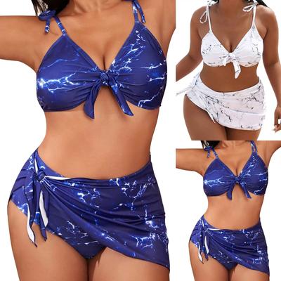 Damskie kostiumy kąpielowe Zestaw bikini z wiązaniem na szyi i spódnicą zakrywającą Strój kąpielowy dla kobiet Szorty