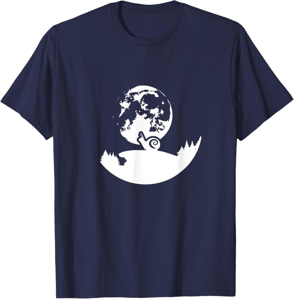 Snail Moon Snail Climbing Nightscape Graphic TShirt Casual Cotton Crewneck Tee For Men