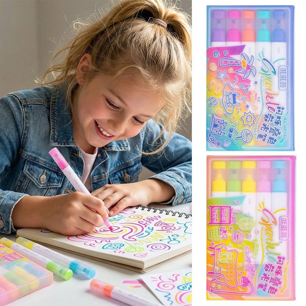 5PCS/Set Double Head Art Marker Pen Stationery Gift Painting Graffiti Pen Highlighter  Students