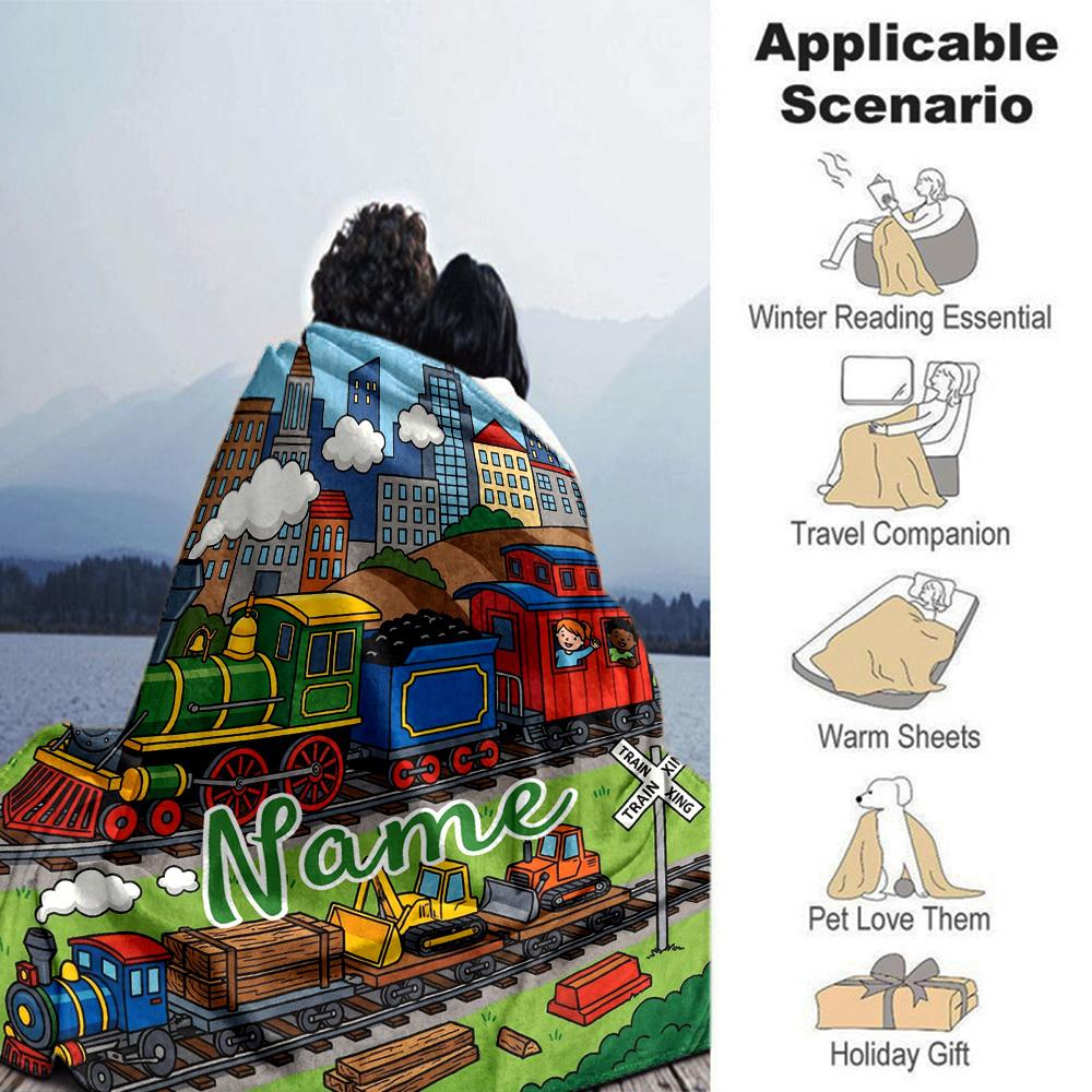 Train Adventure Home Blanket Customize Your Names Comfortable Soft Lightweight Allseason Multipurpose Blanket For Picnics Sofas Offices Beds Living