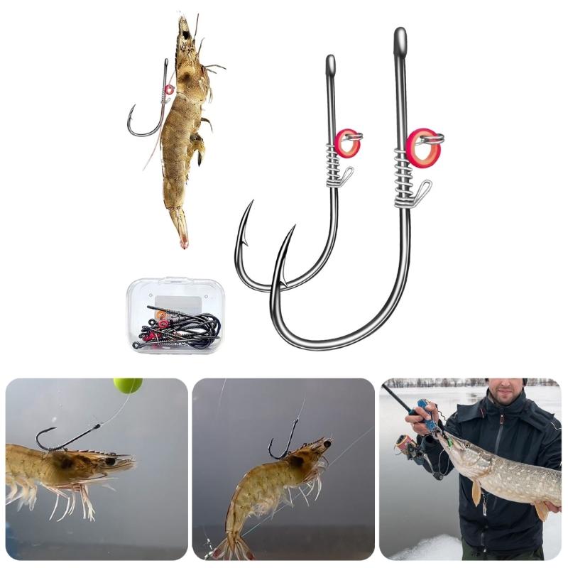 Fishing Hook Live Shrimp Fixing Hook Saltwater Fishing Tackle Barbed Fishhook with Hole Fishing Baitholder Hook