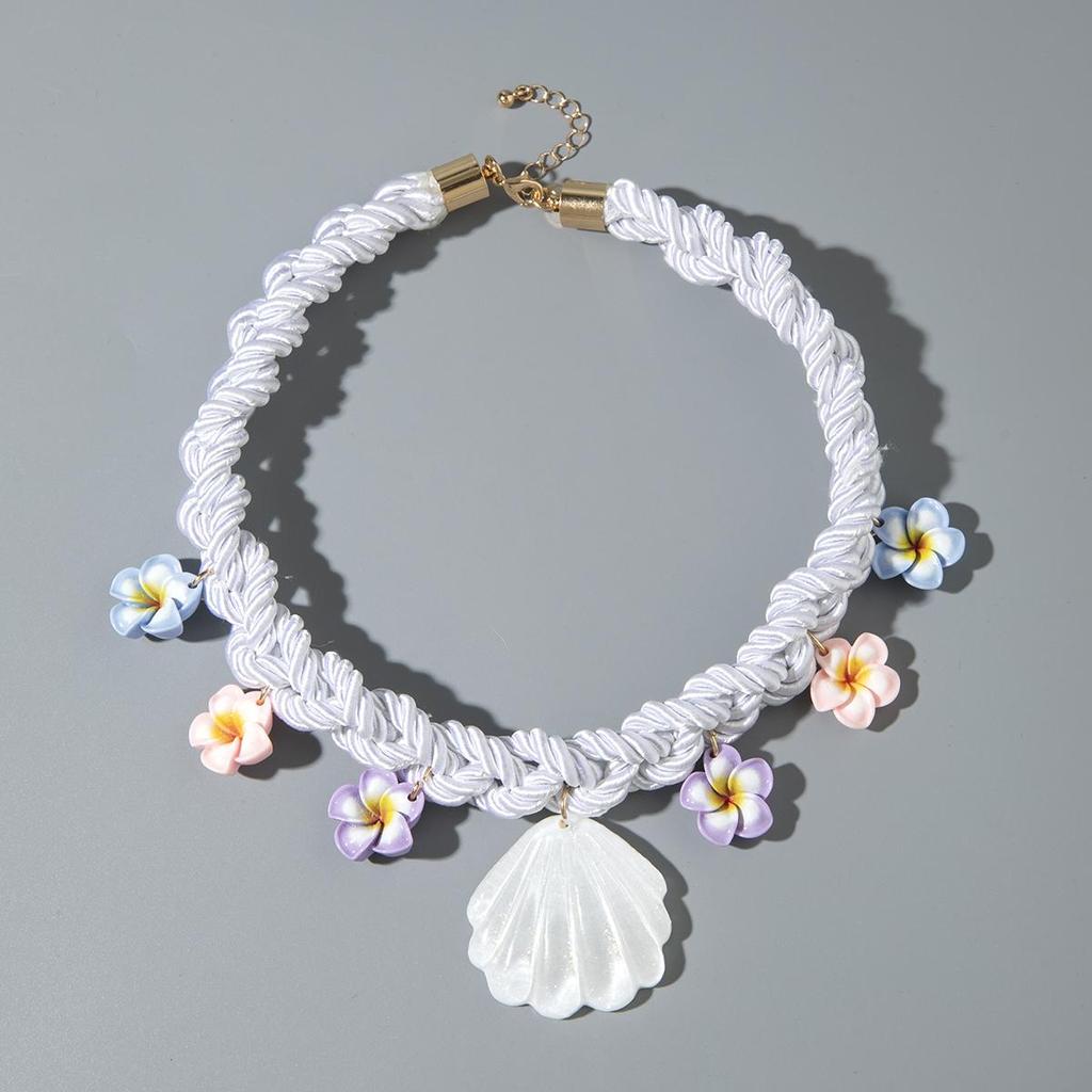 Sommer Strandurlaub Stil, Bunte Eierblumen Pailletten, Muschel Anhänger Halskette, Modisches und Kreatives Design, Gewebte Damen Schmuck Halskette