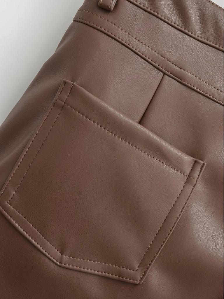 American Retro Style Slimming PU Leather Shorts with Hip Padding for Petite Figures