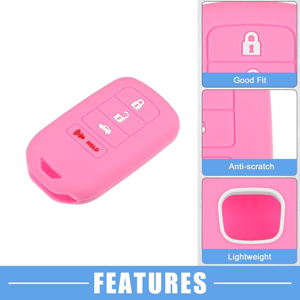 Smart Key Fob Cover Case 4 Buttons Skin Protector for Honda Accord EX EXL EX-L 2013-2018 Silicone Black Pink (Pack of 2)
