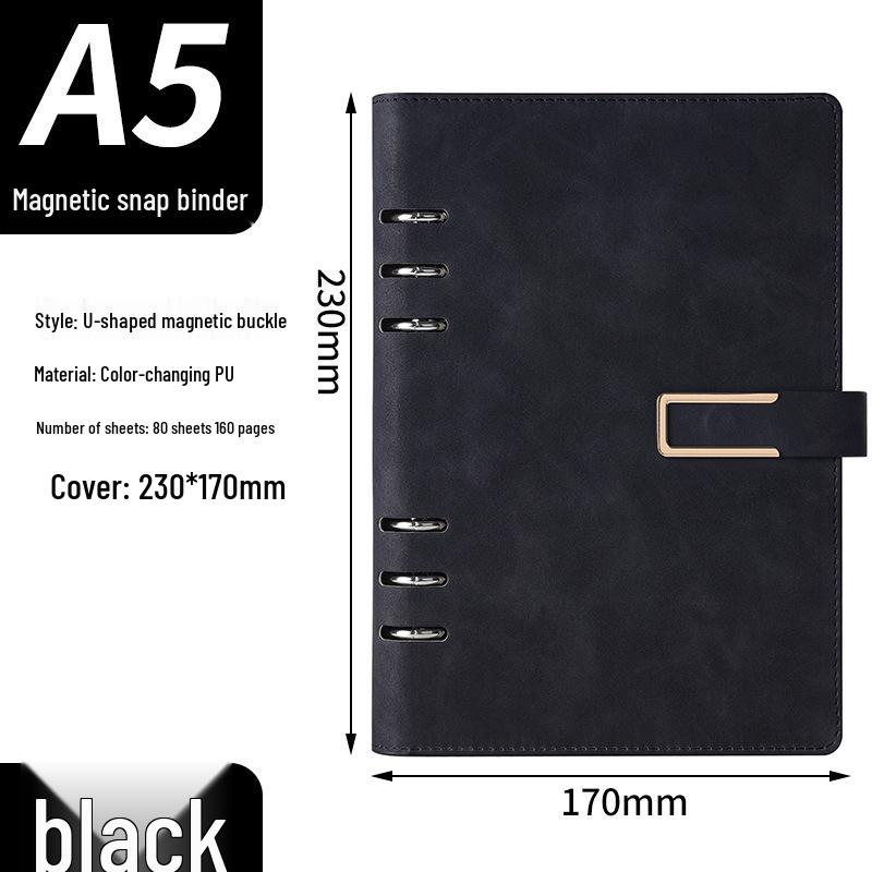 A5 Ring Binder Notebook with Custom Iron Clip, Removable Notepad, and Stylish Cover for Business or Office.