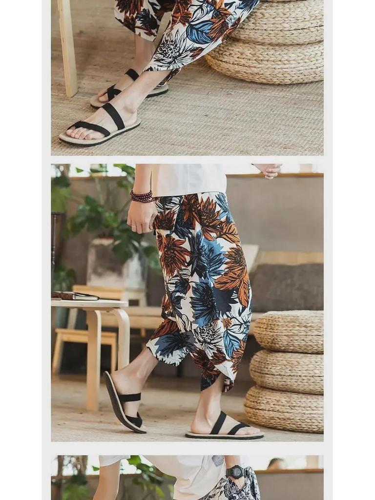 Herren Chinesischer Stil Locker Leinen Strandshorts - Trendiges 7/8 Laternen-Design